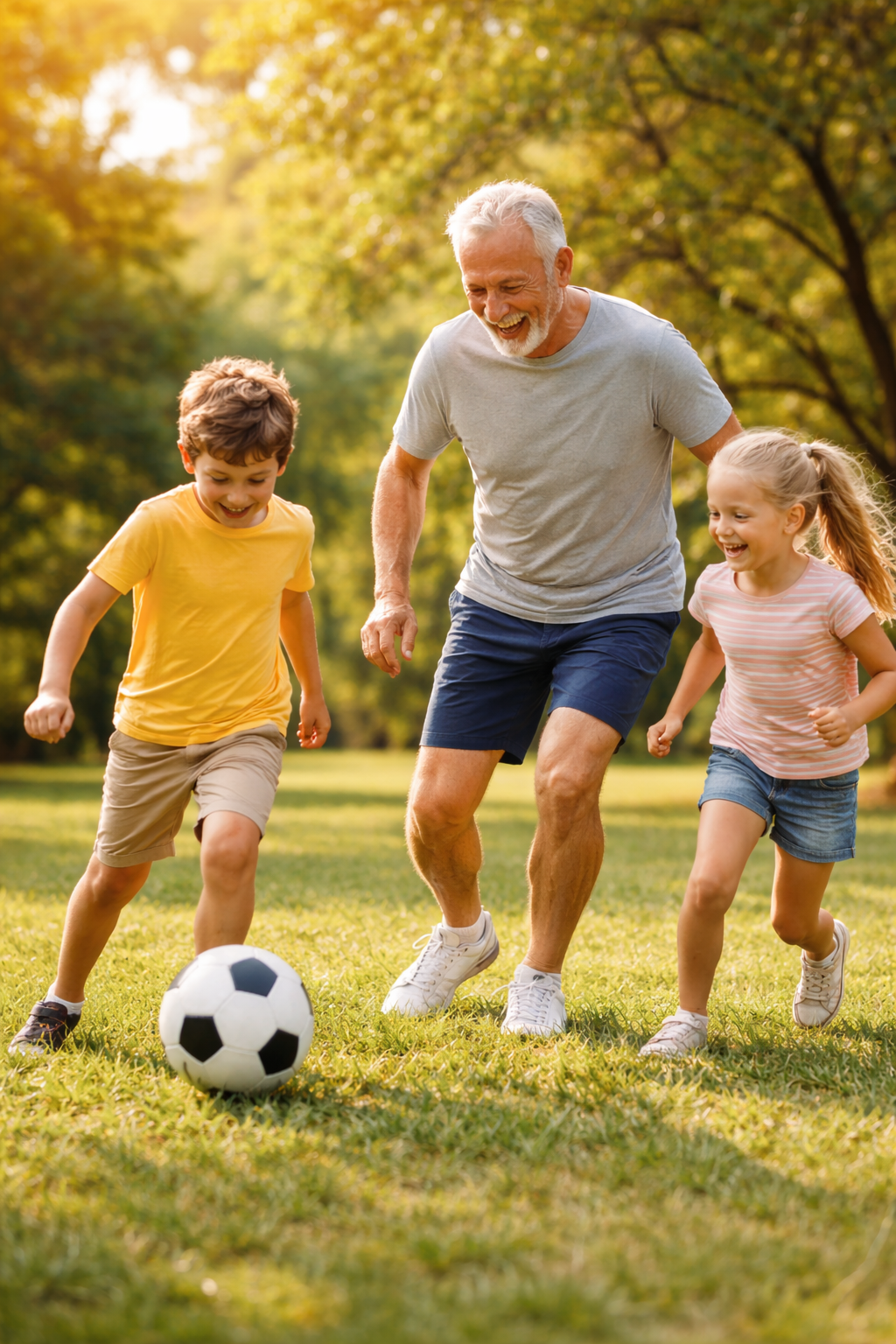 Grandfather playing with grandchildren